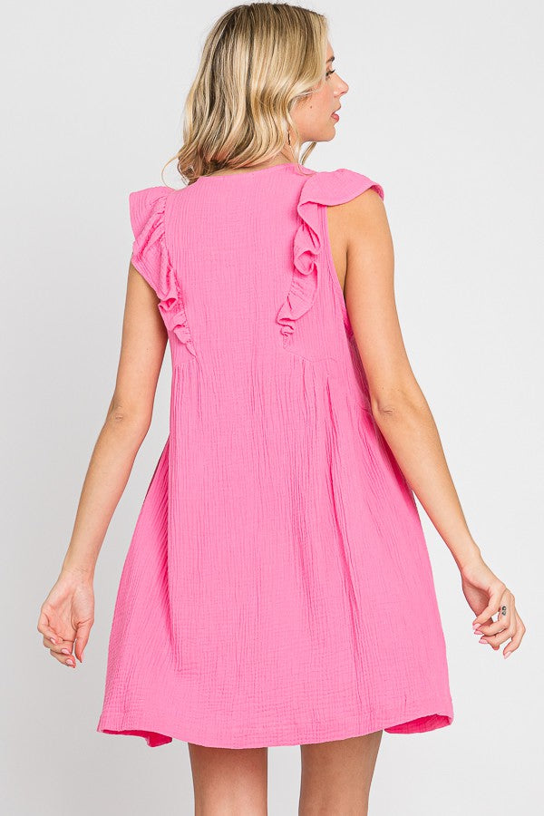 Tiered Sleeveless Short Gauze Dress Pink