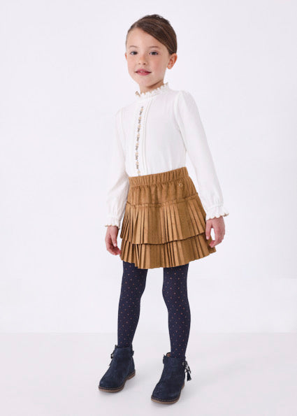 Mayoral Girls Pleated Suede Skirt