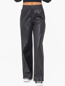 Glossy Leather Look Wide Leg Pants