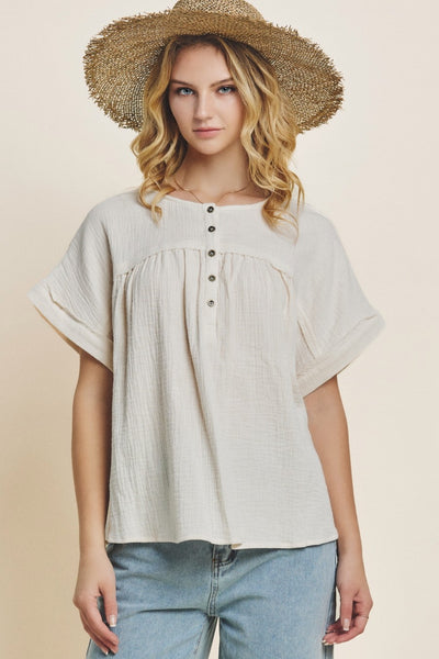 Solid Gauze Blouse w/ Buttons