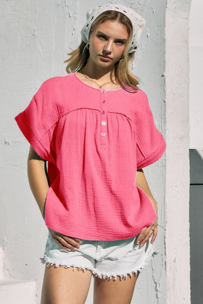 Solid Gauze Blouse w/ Buttons