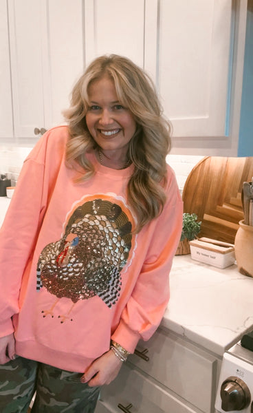 Peach Big Turkey Sweatshirt - Queen of Sparkles