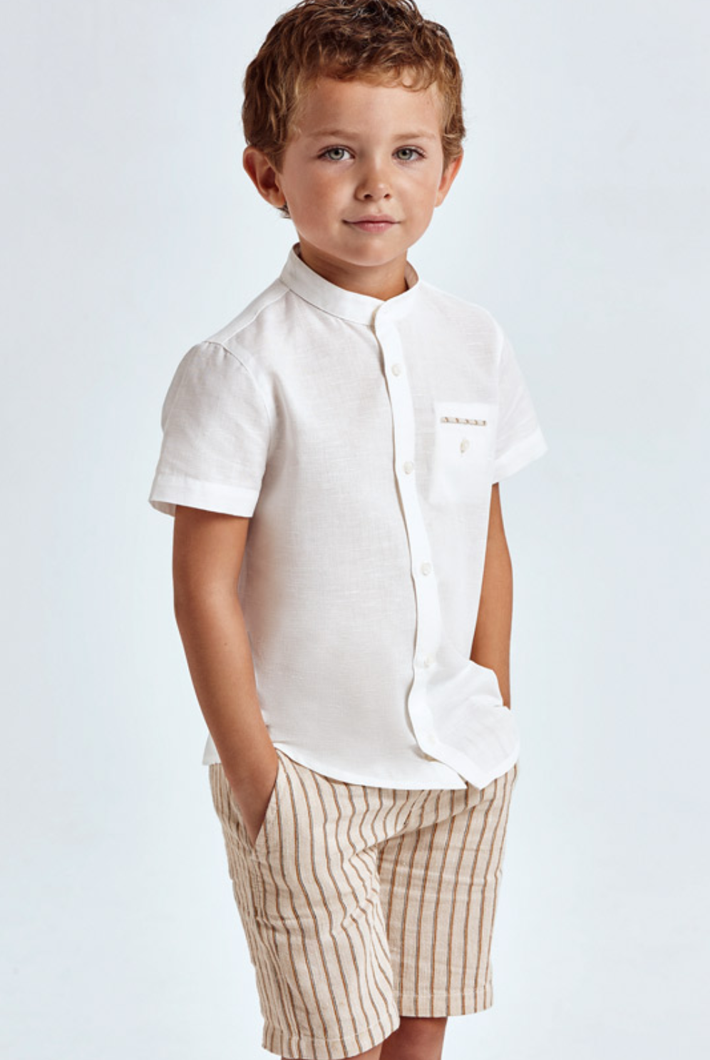 Mayoral Boy Linen White/Tan Set