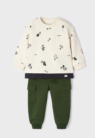 Mayoral Cream and Olive LS/Pant Set