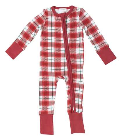 AD Red Plaid Holiday 2 Way Footie