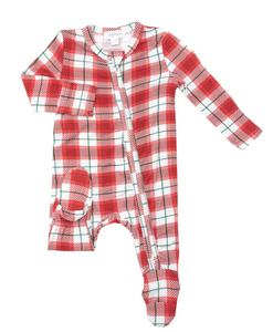 AD Holiday Red Plaid Zipper Footie