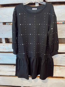 Black Sweatshirt Dress w/ Silver Studs