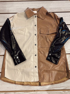 Leather Button Up Colorblock