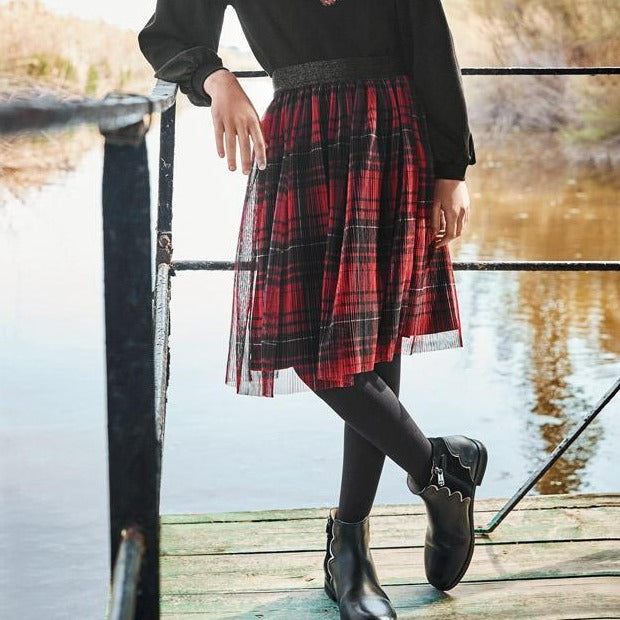 Mayoral Girls Red Plaid Tulle Skirt